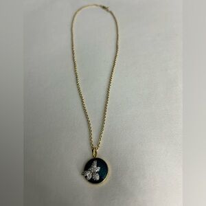 Elegant Gold and Blue Pendant Necklace with Bee